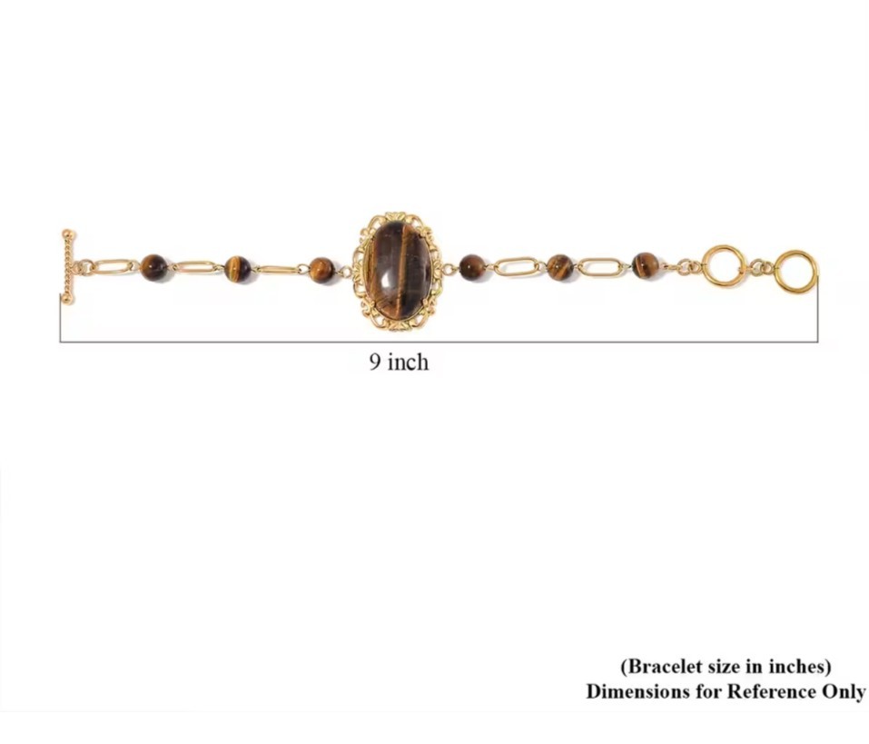 Yellow Tigers Eye 13.00ctw Bracelet ION Plated YG Stainless Steel (7.50-9.0In)