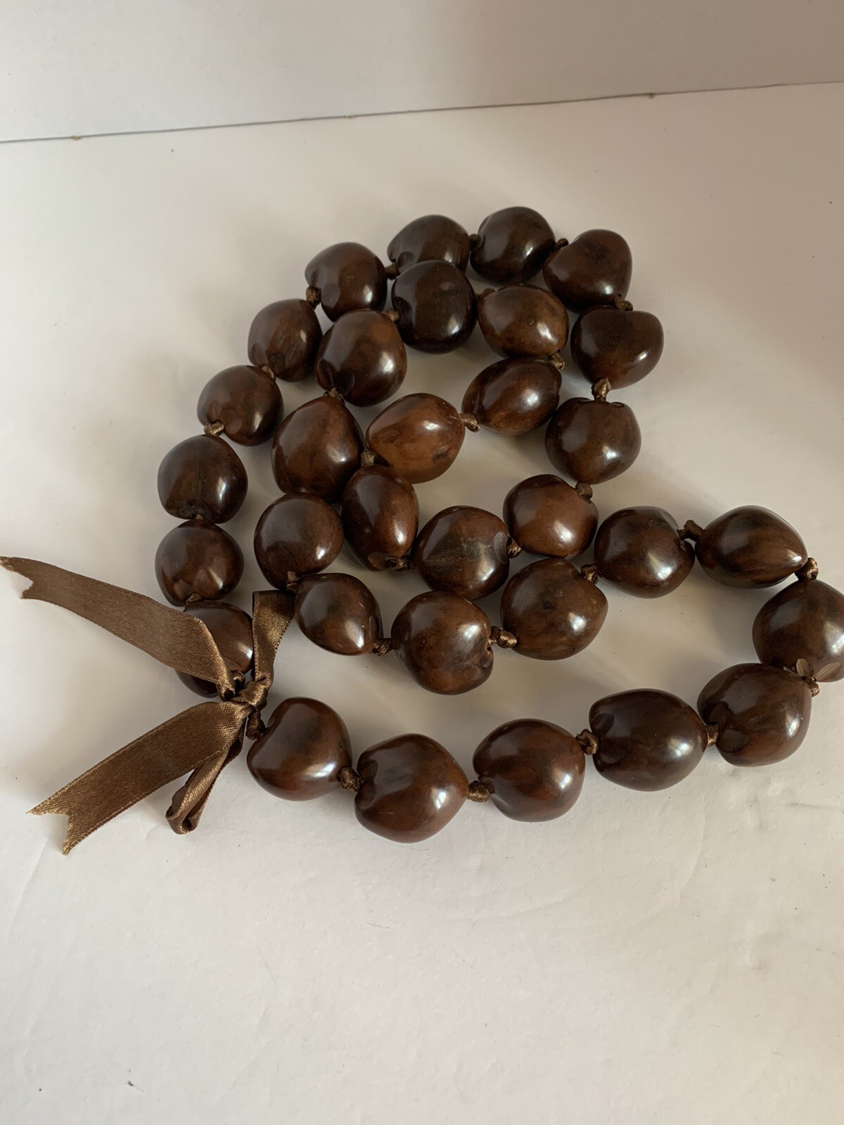 Dark Brown Kukui Nut Lei Natural Beads Necklace
