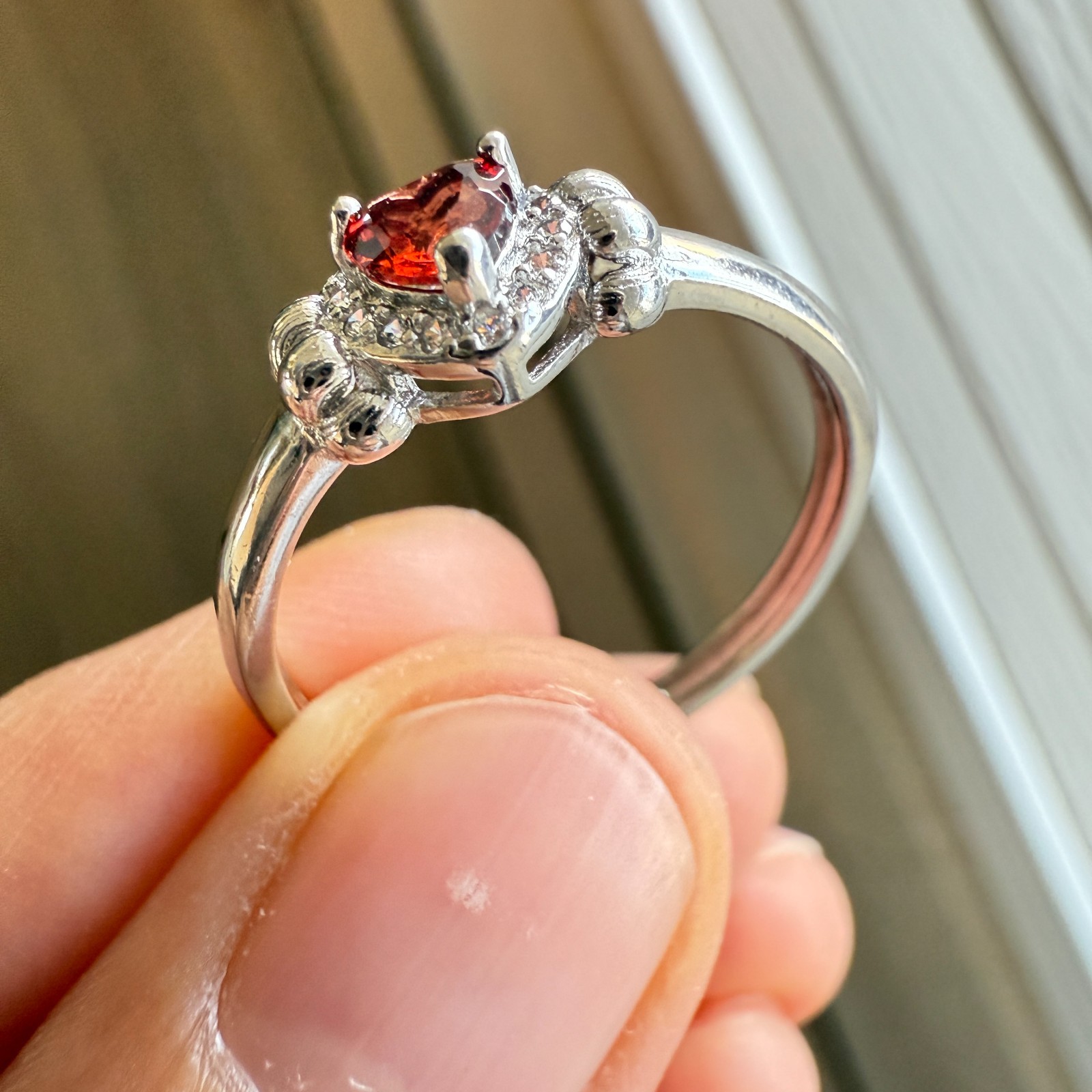 925 Sterling Silver Ring 4mm Heart Natural Rhodolite Garnet Gemstone Zircon Gift