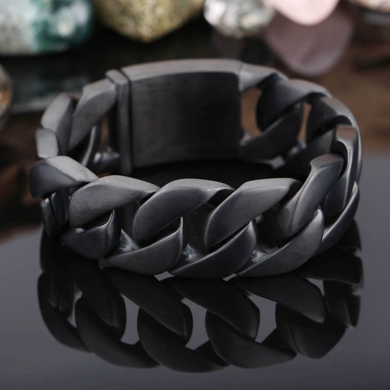 Pure Stainless steel Black Cuban Curb Chain Bracelet For Mens Gifts 24mm 8.66”