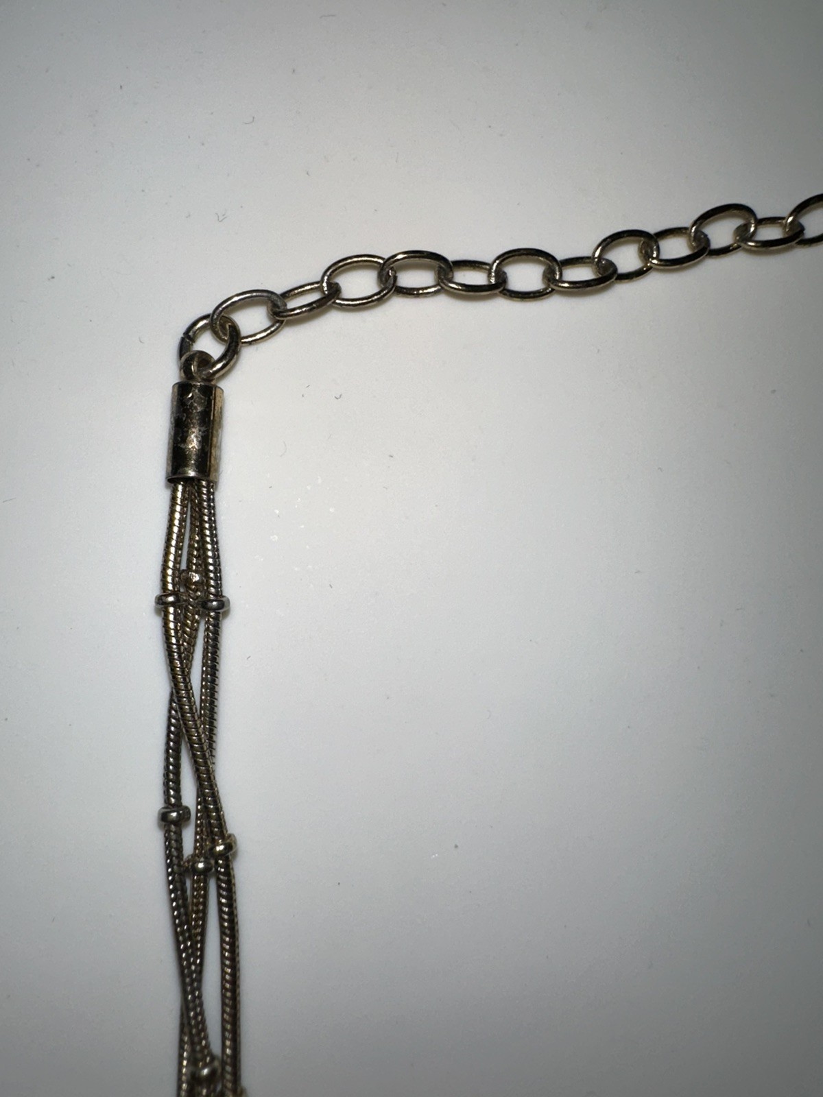 Anne Klein 3 Strand Bezel Set Clear Crystals Silver Tone Fashion Necklace