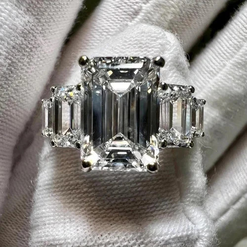 Timeless 4.50 Ct Emerald Cut Lab-Grown Diamond Engagement Ring in 14K White Gold