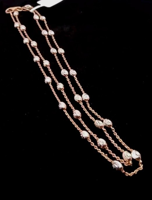 14k RG Over And Sterling Silver 3mm Station Oval Moon Necklace 24 In & 5.39 Gram