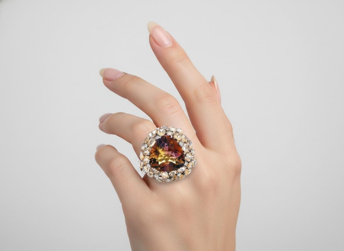 18K White Gold Cocktail Ring with 50.30CTW in Ametrine, Imperial Topaz & Diamond