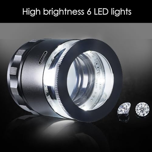 10X Rechargeable Jewelers Loupe Magnifier with LED Lights and 3 Reticle Scales