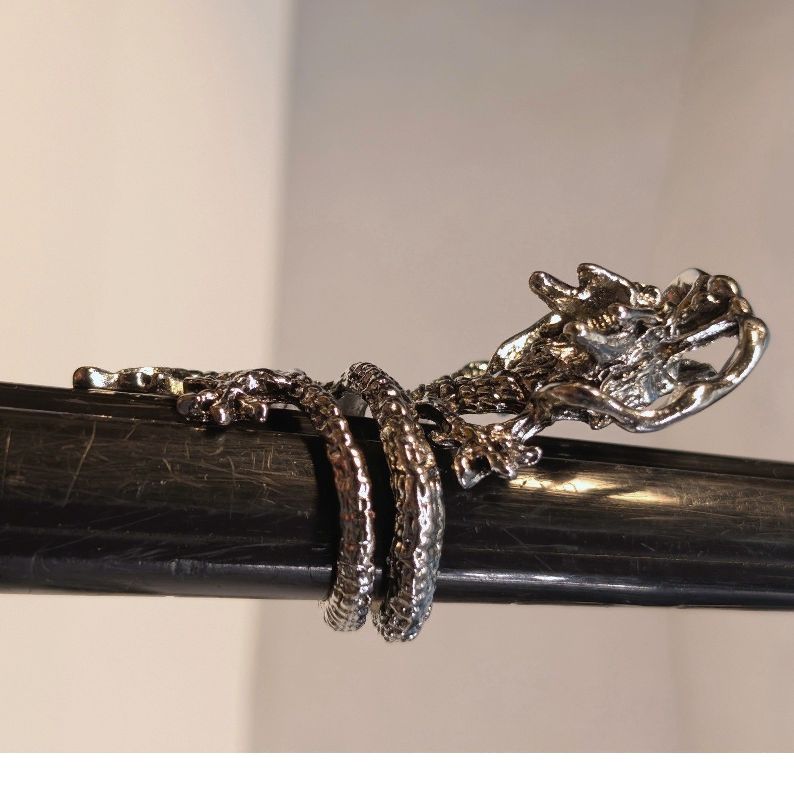 New Dragon Wrap Ring Unisex Size 5 Silver Tone Mythical Gothic Statement Jewelry