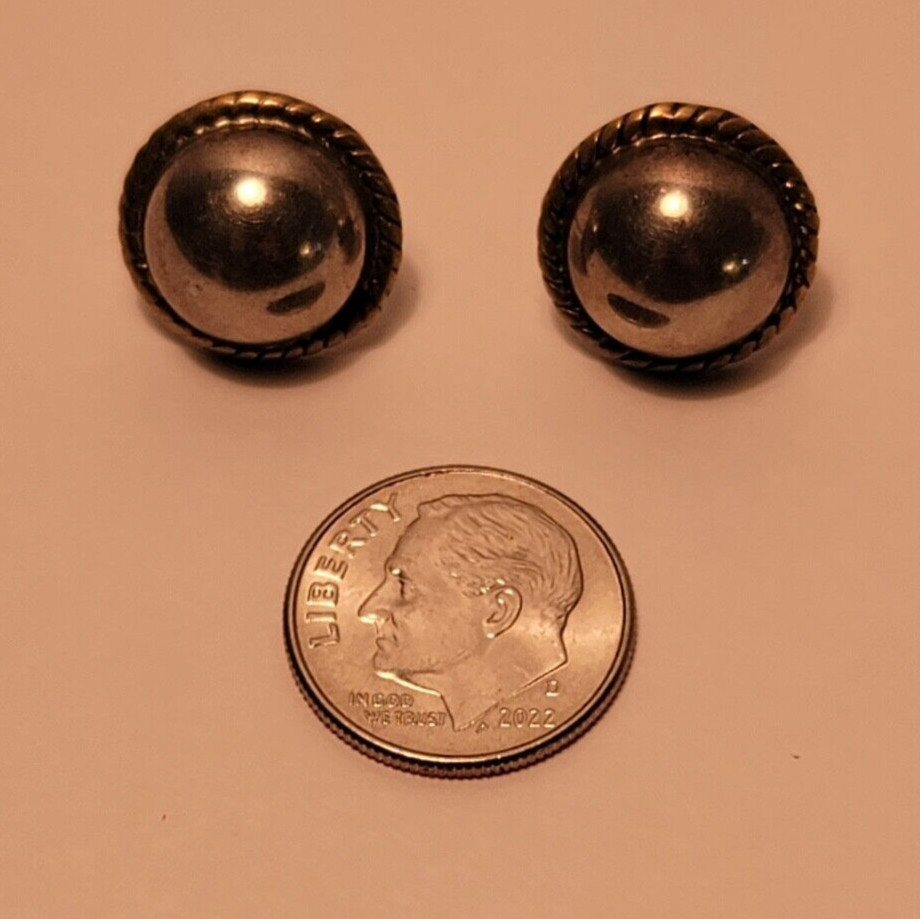 Stamped 925 Sterling Silver Vintage Button Earrings Signed Handmade Taxco Mexico