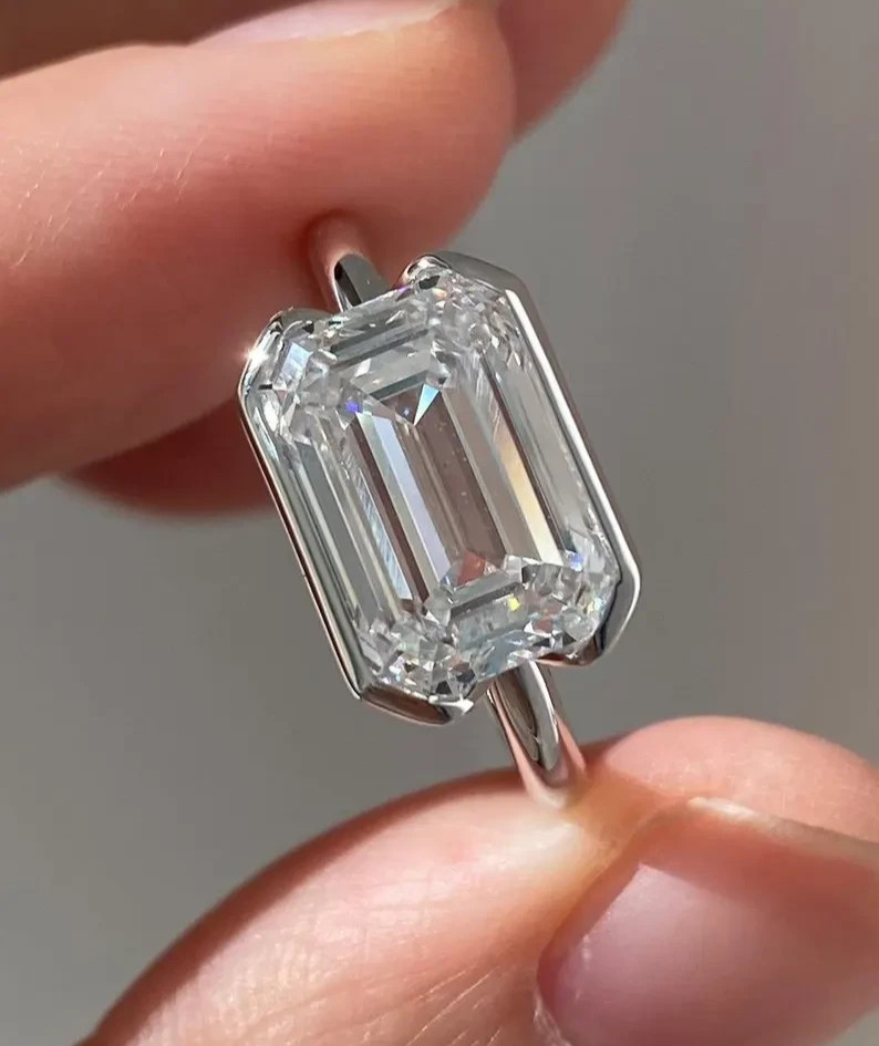 Rare 4.20 Ct Certified Emerald White Diamond Solitaire Ring In 925 Silver