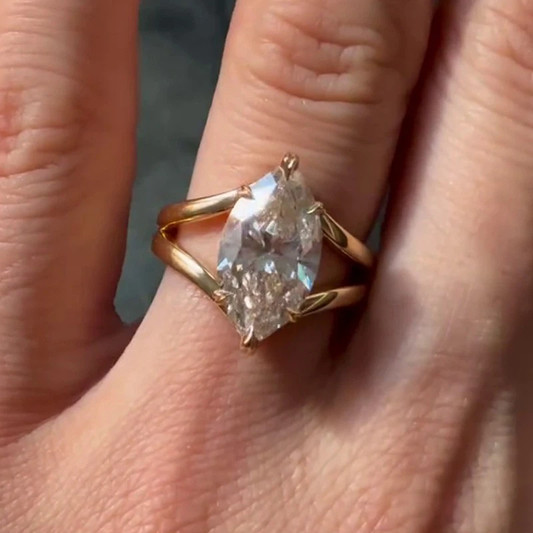 4.0Ct Marquise Cut Moissanite Split Shank Engagement Ring 14K Yellow Gold Plated
