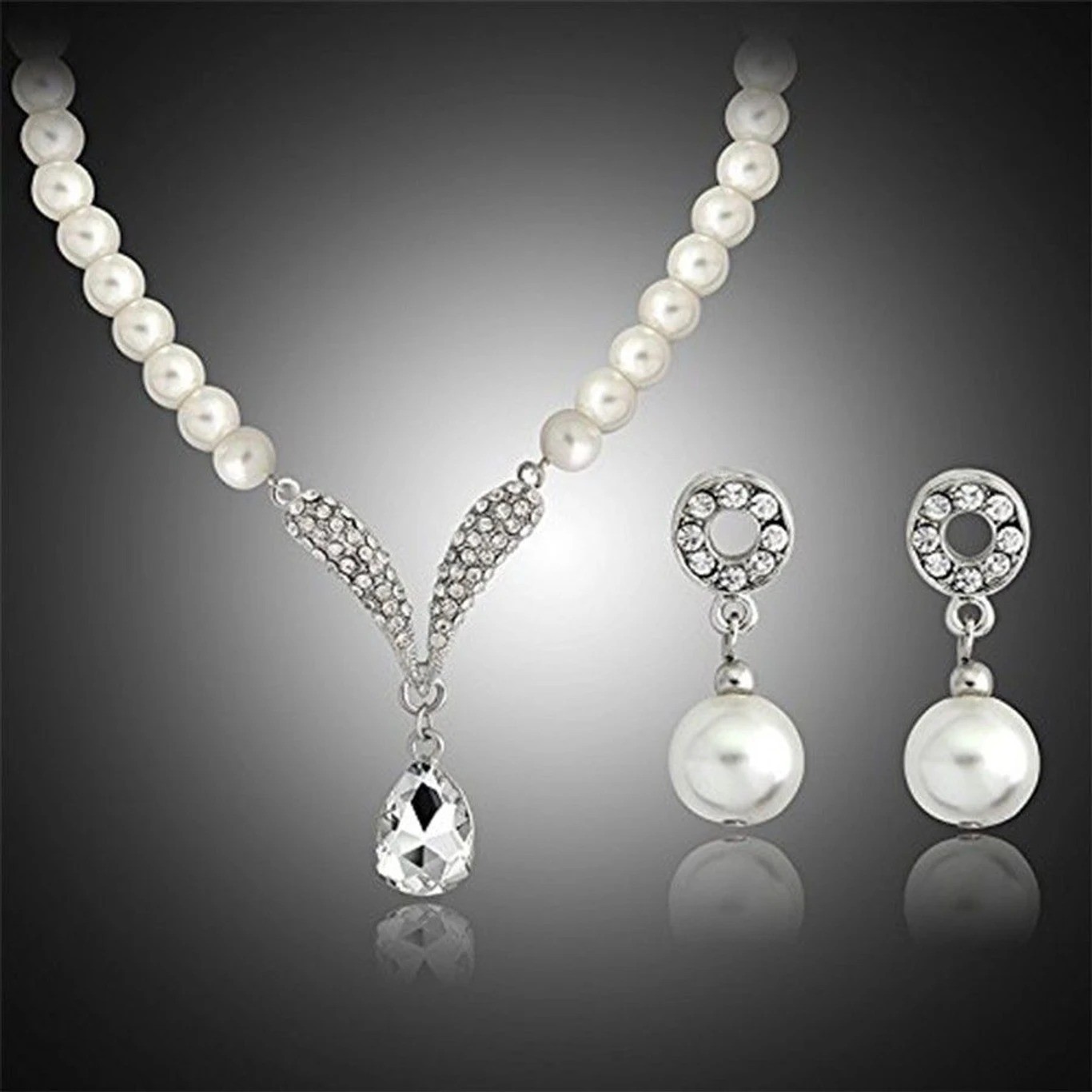 Elegant Pearl Drop Necklace & Earrings Set Every Occasion Lab created stone