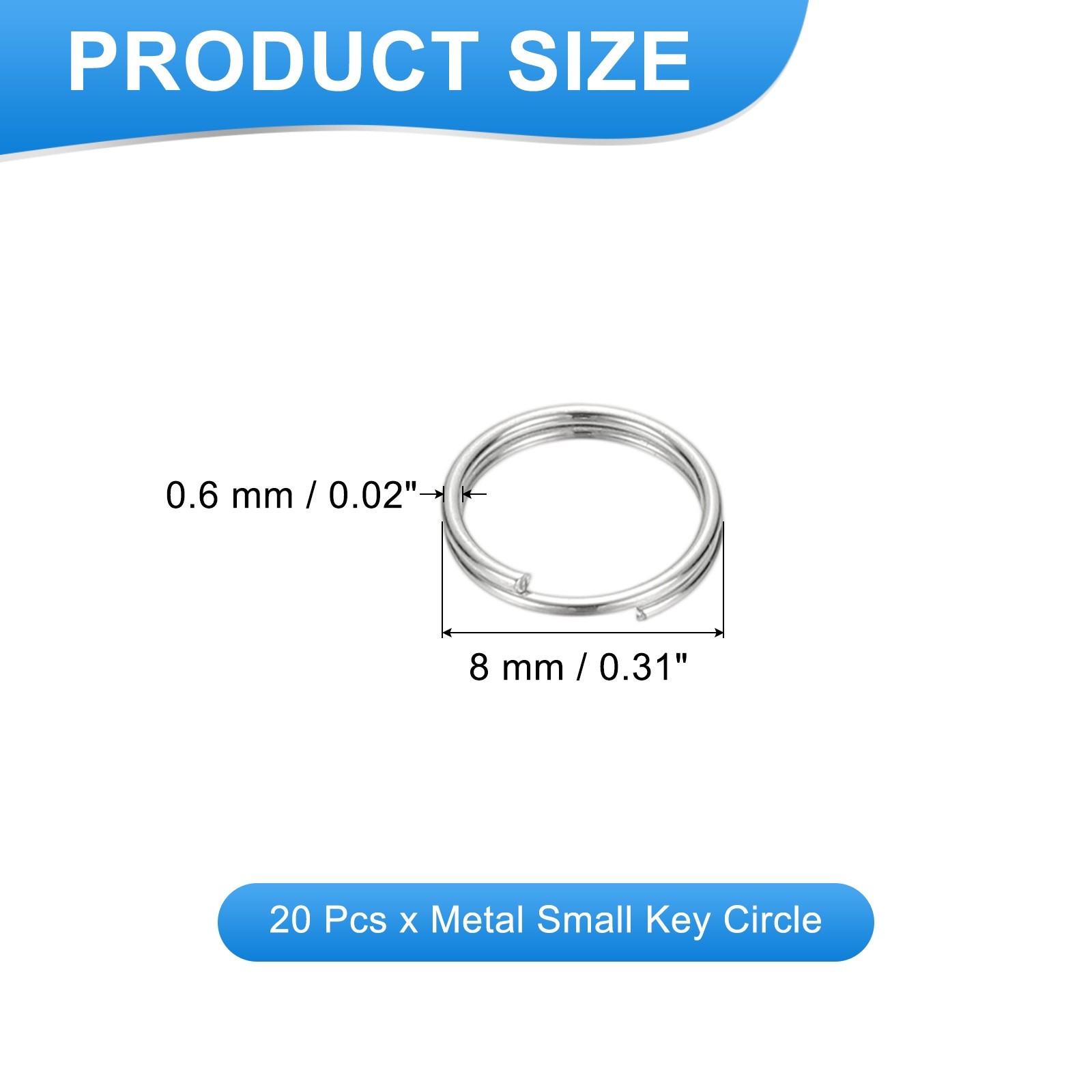 Round Split Ring, 20 Pcs 8 mm Small Split Ring with Double Loops, Silver