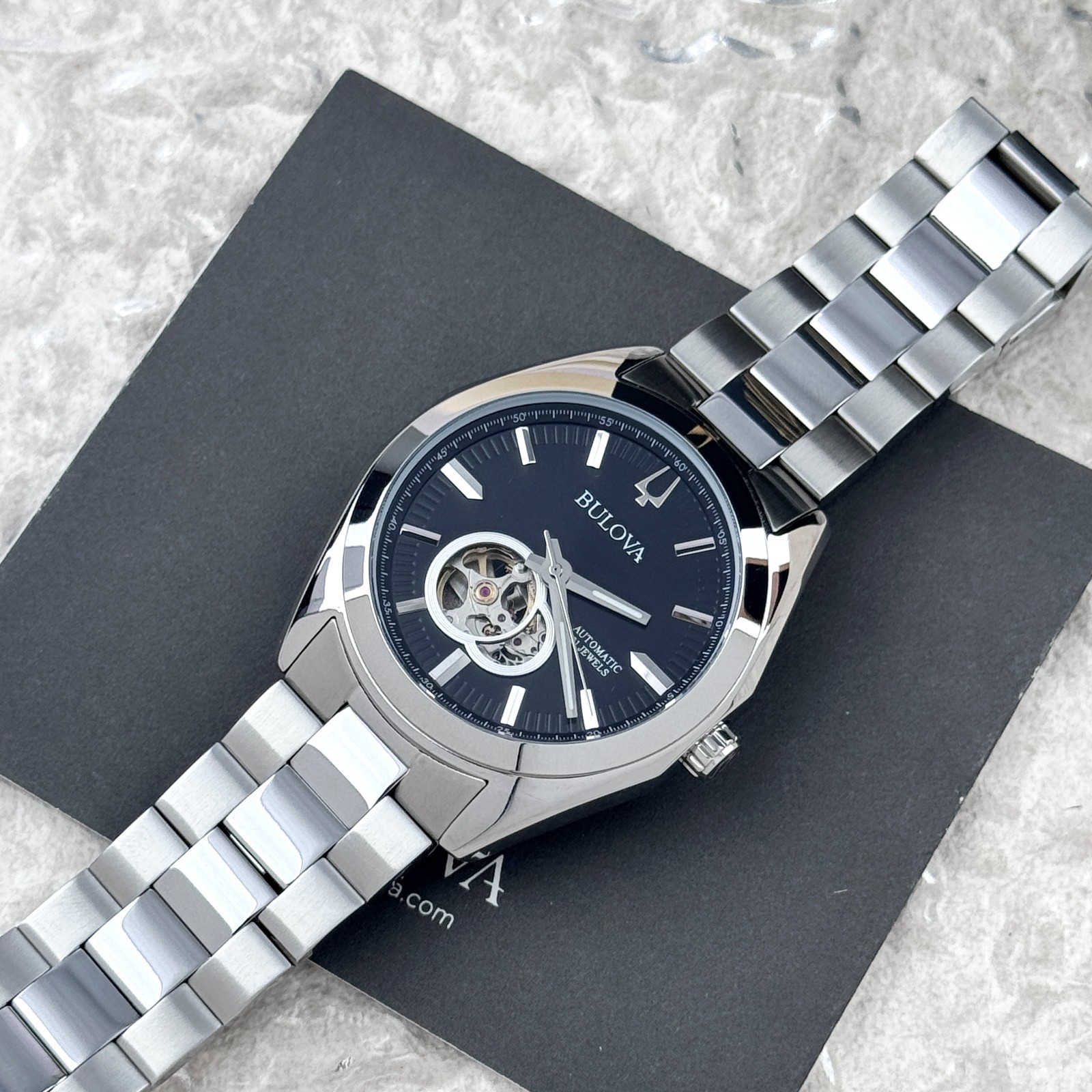 Bulova Classic Surveyor 96A270 Black Dial Stainless Steel Automatic Men’s Watch