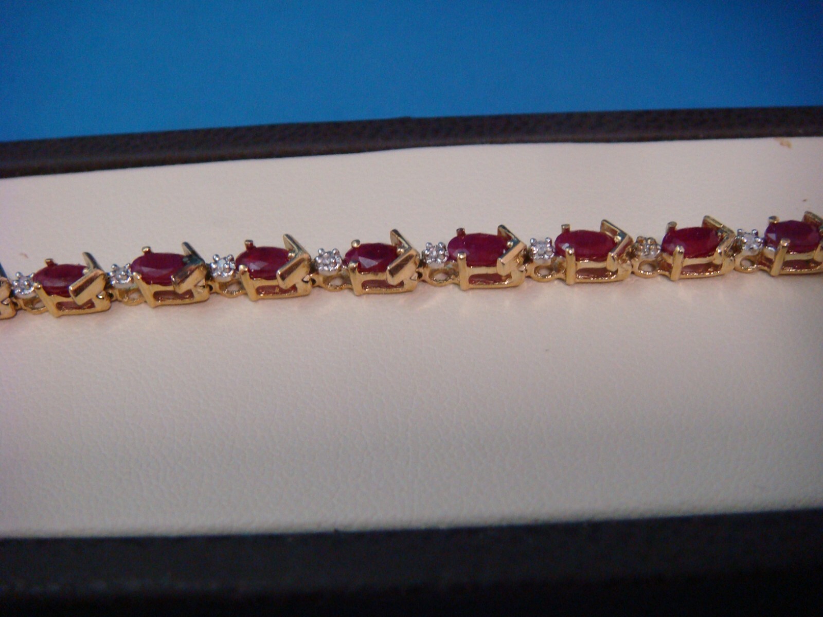 14 KT YELLOW GOLD GENUINE RUBY AND DIAMONDS TENNIS BRACELET 8.8 GRAMS 6.5 “