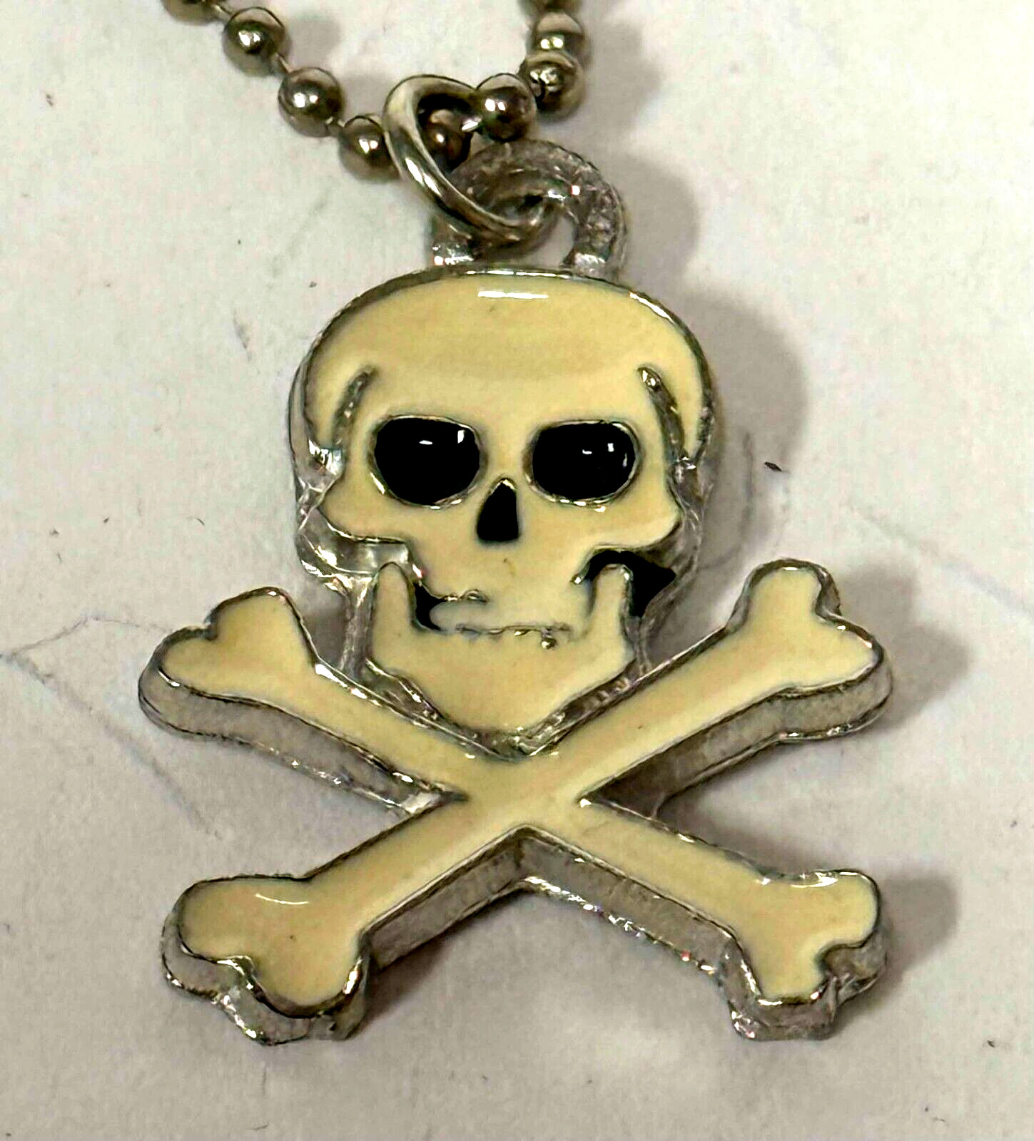 Skull & Crossbones Enamel Pendant “Real” Pewter Lead Free w/Necklace Made in USA