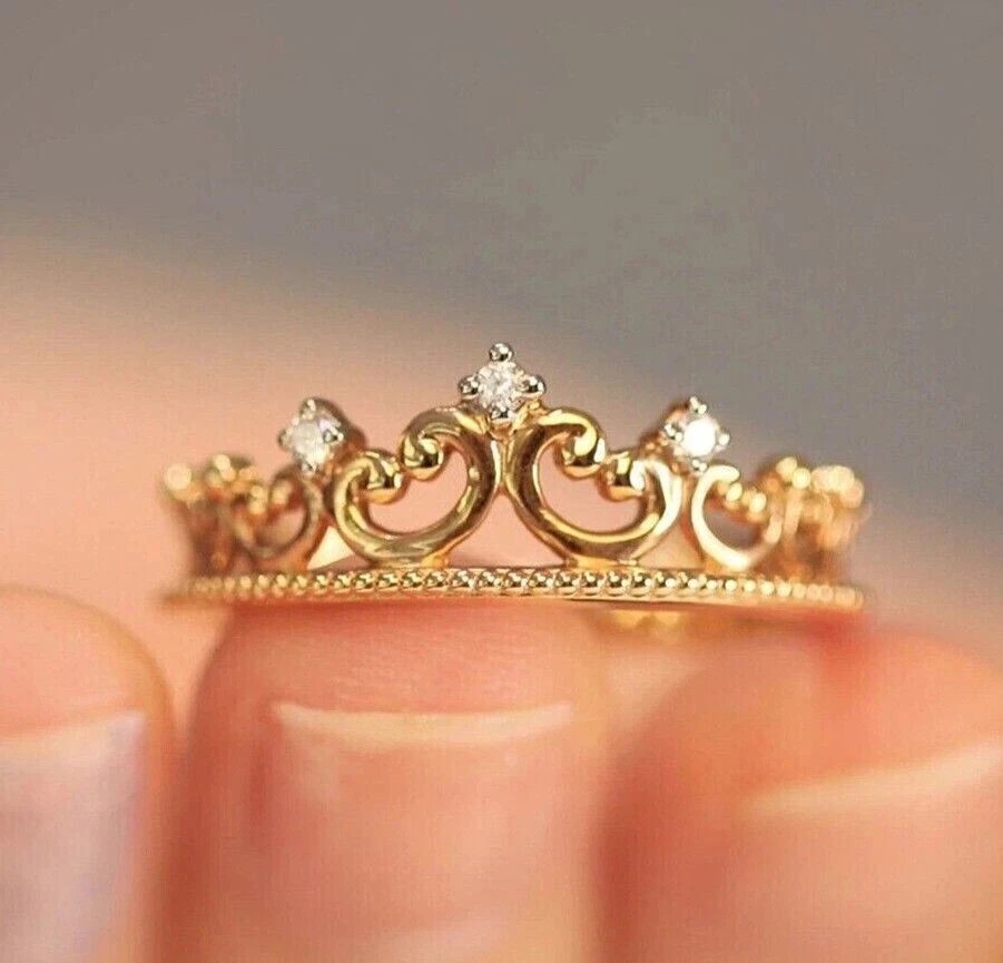 1.50Ct Round Simulated Diamond Women’s Crown Wedding Ring 14K Yellow Gold Plated