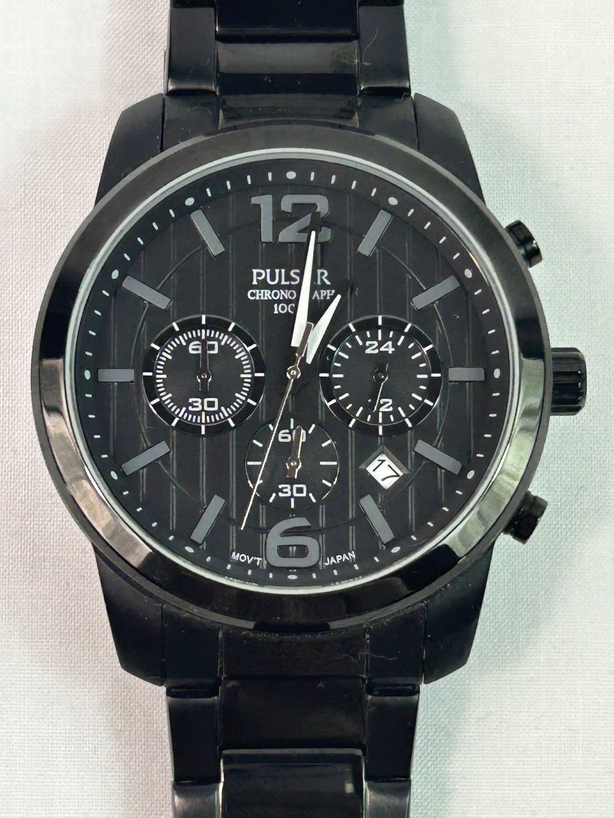 Pulsar VD53-X079 Mens Chronograph Analog Watch All Black Tone Date 44 mm