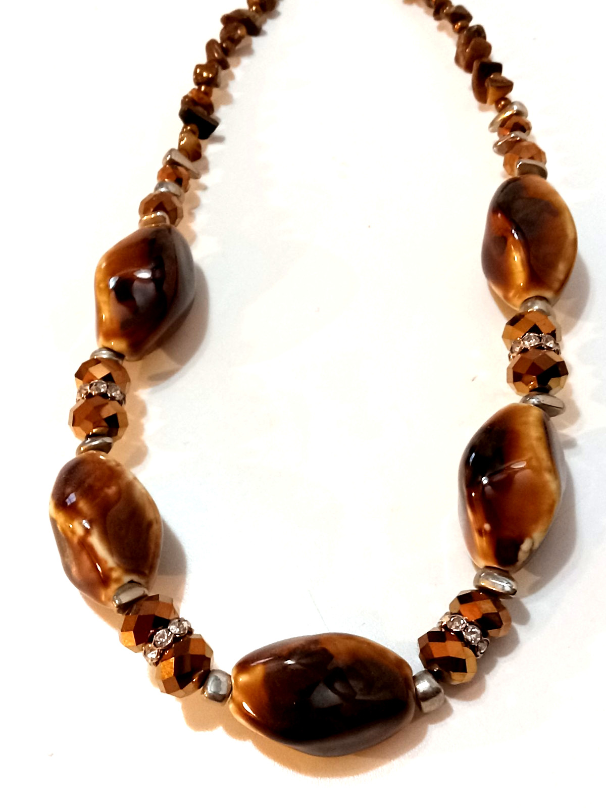 Ladies Hand-crafted Natural Stones Brown Tones & Beads Necklace 18 1/2″-21 1/2″