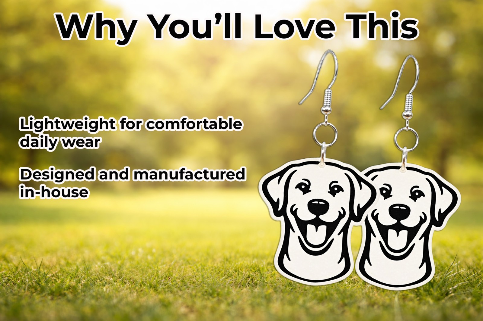 Labrador Earrings Lightweight Dog Jewelry Dangle Pet Lover Gift Handmade USA