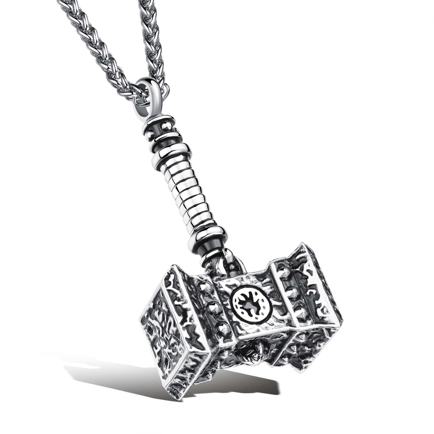 Punk Mens Jewelry Pure Stainless Steel Thor’s Hammer Pendant Necklace 3mm 24”
