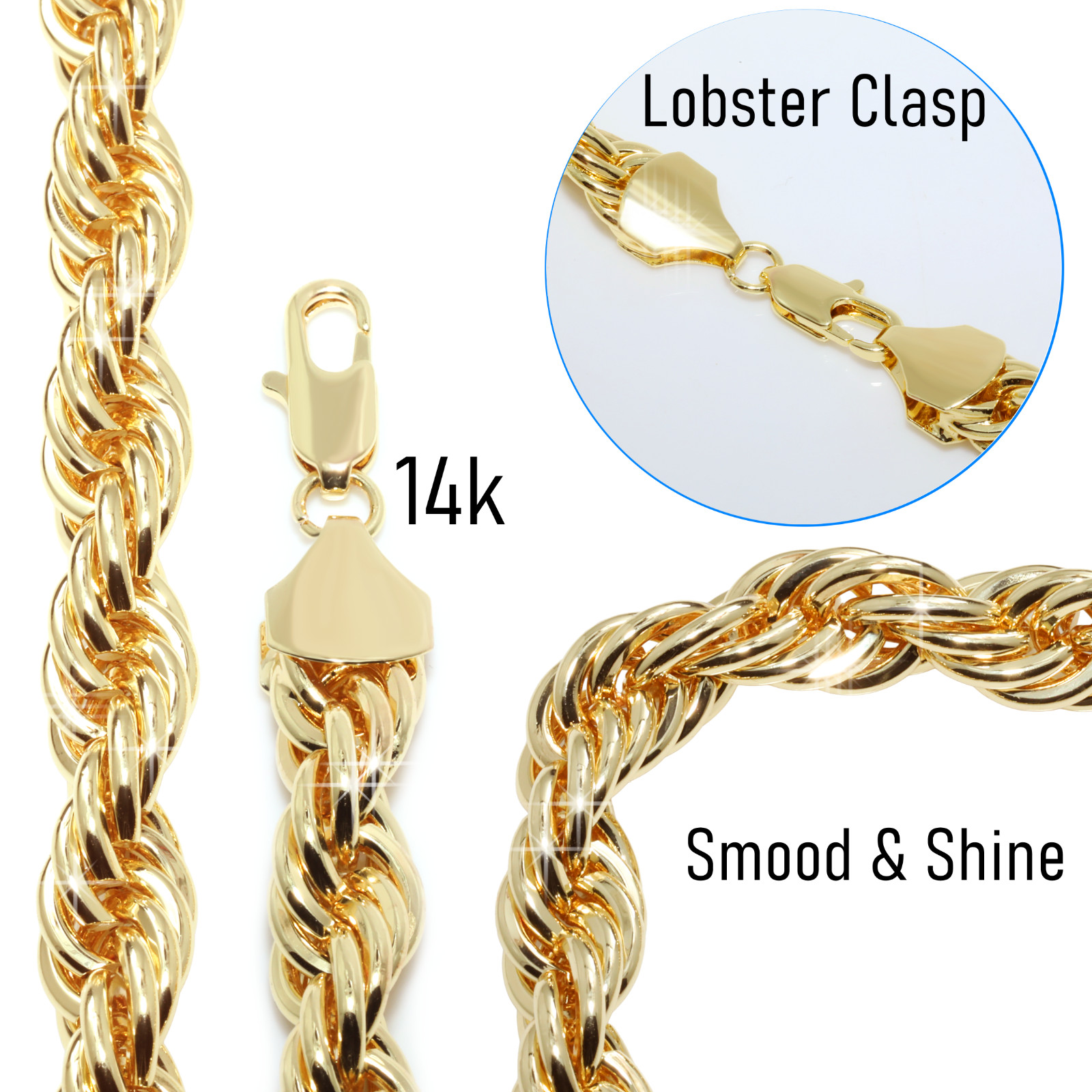 14K Rope Chain Necklace 10mm 24″ & 30″ | Huge Money Mind Gold Plated XXL Hip Hop