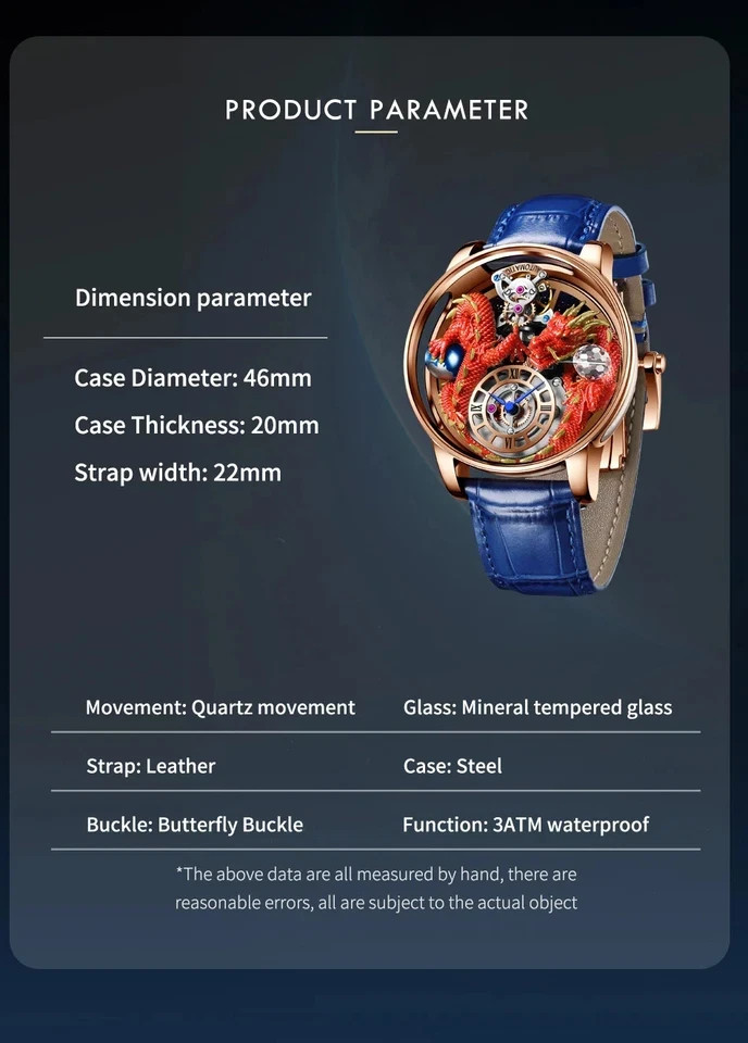 PINDU Celestial Body Series Artisanat Three Dimensional Dragon Watch 16 VARIANTS