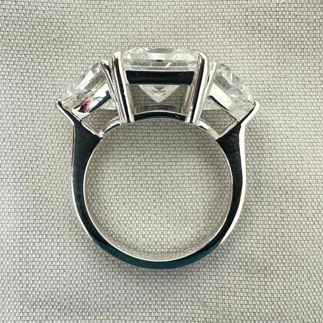 4Ct Princess Cut Moissanite Three Stone Engagement Ring 14K White Gold Plated