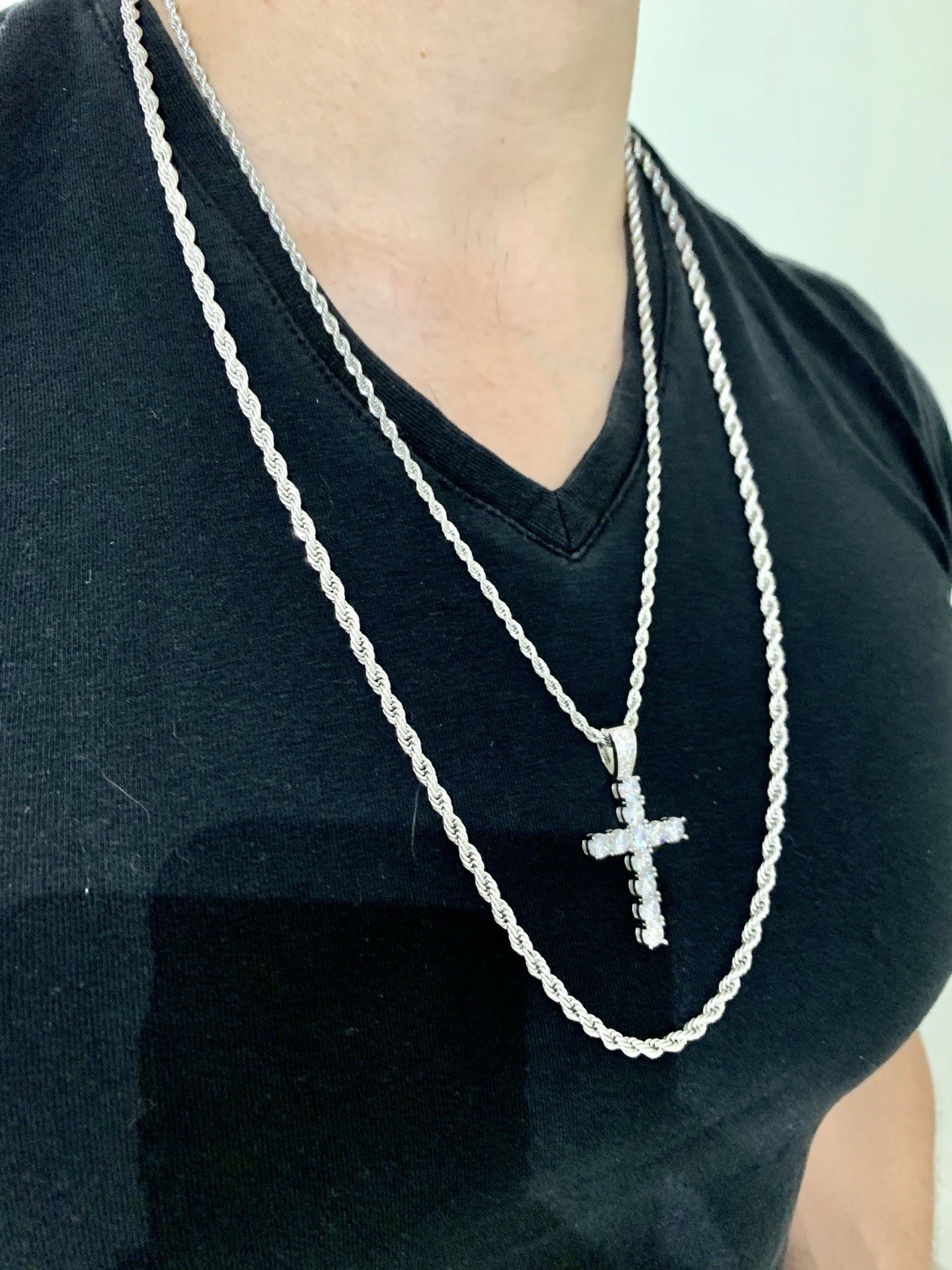Real 18K White Gold Men Women Cross Necklace Lab Diamond ITALY LIFETIME WARRANTY