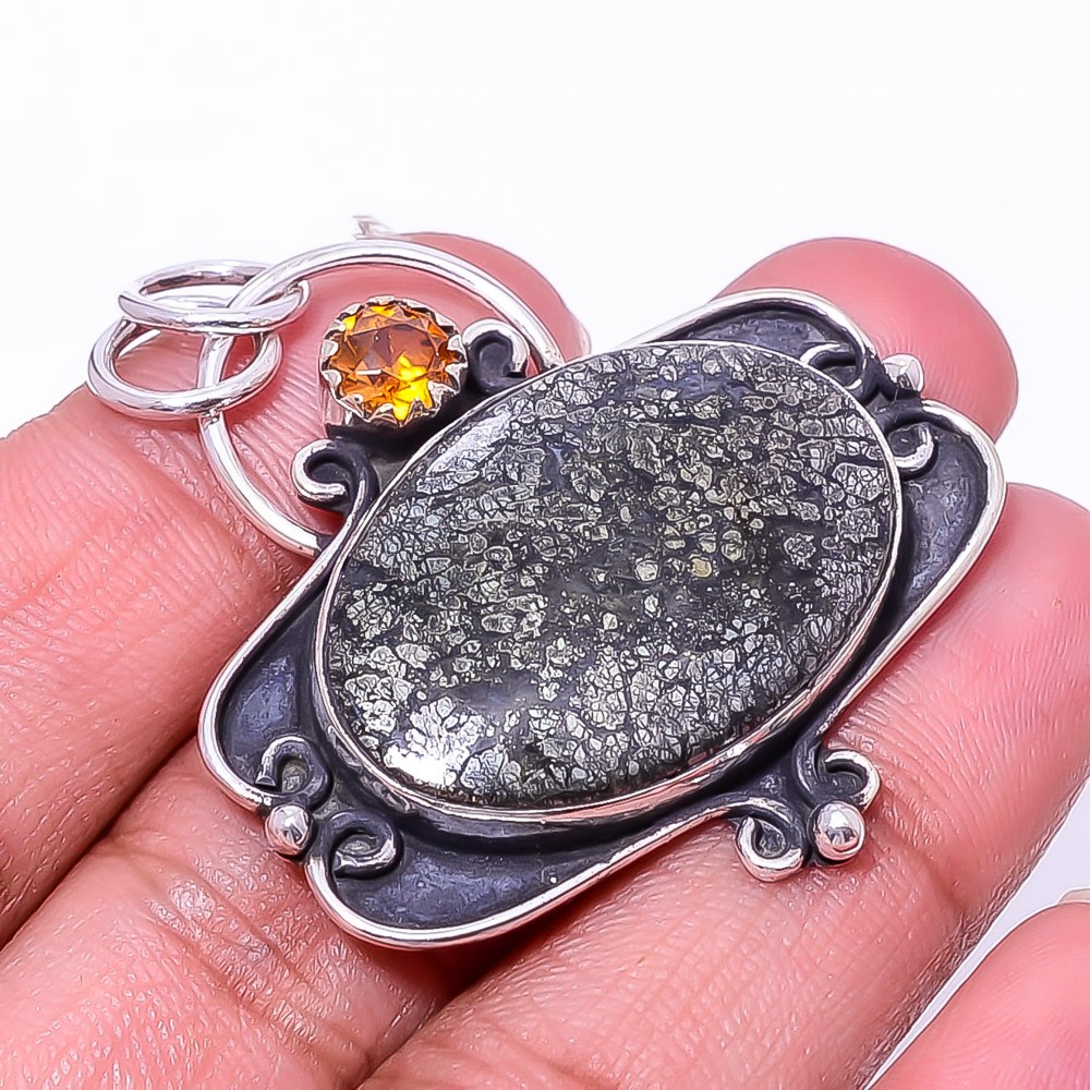 Marcasite – Callahan Mine & Citrine 925 Sterling Silver Pendant 1.76″ P34