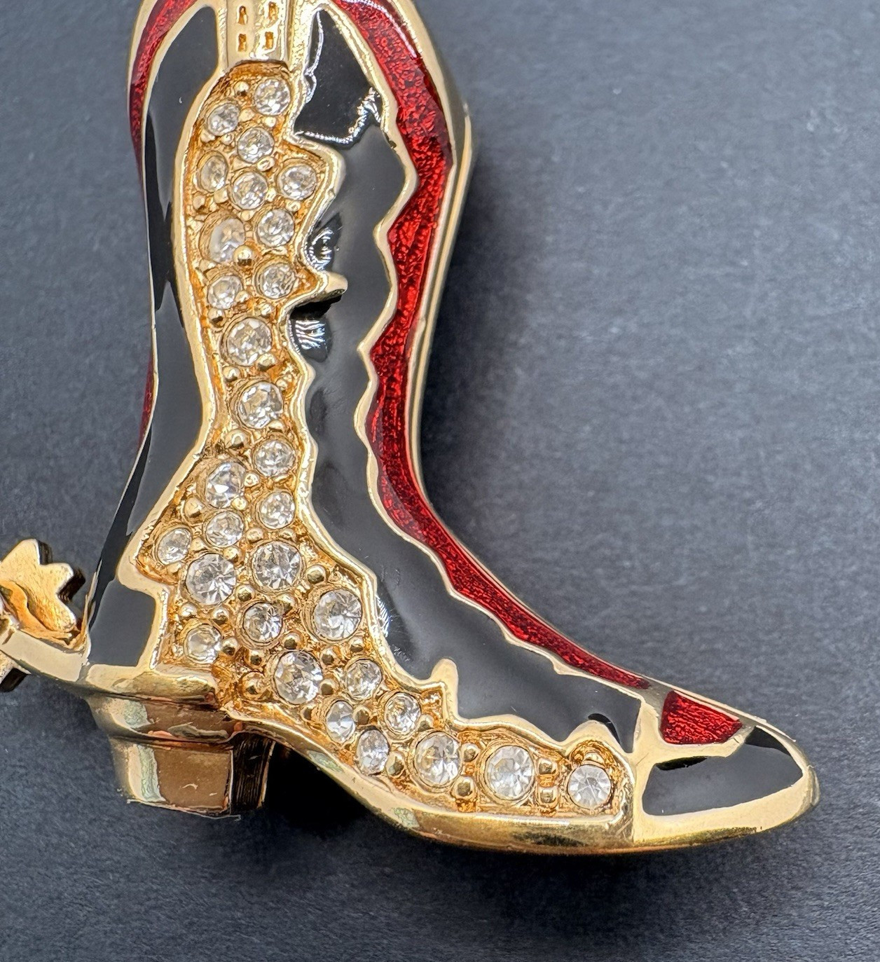 Vintage Swarovski Cowboy Boot Pendant Western Country Enamel Moveable Spur