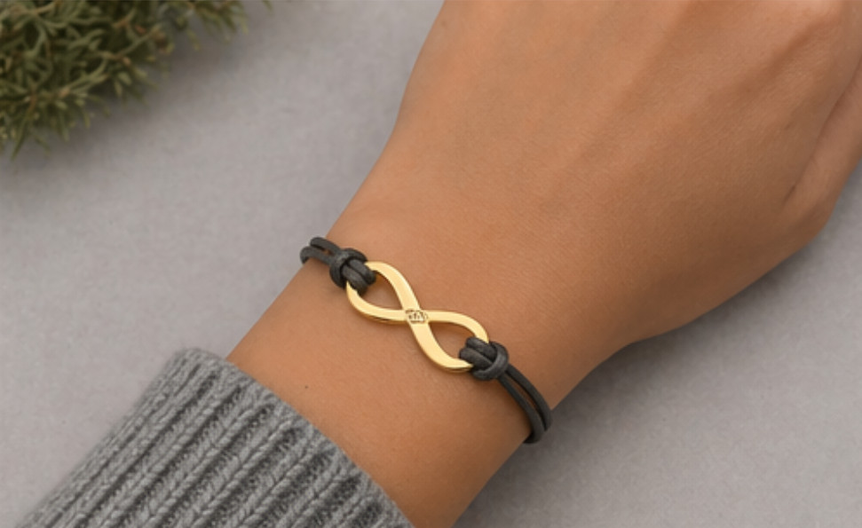 Personalized Infinity Bracelet Custom Engraved Name Adjustable Cord Gold Silver