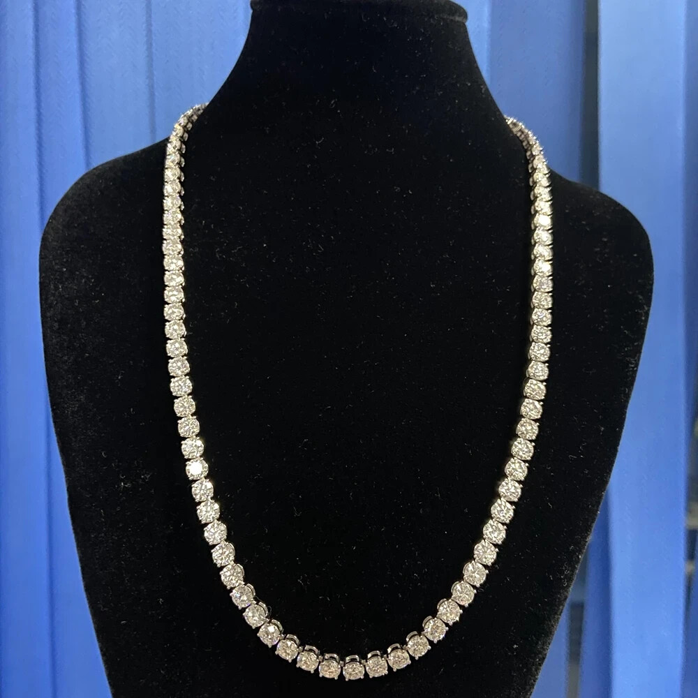 Round Cut Moissanite Tennis Chain Necklace Pass Tester 4MM 925 Sterling Silver