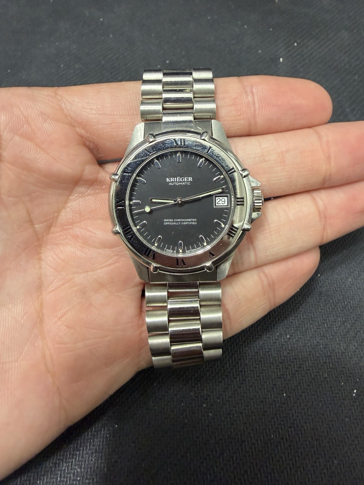 Krieger Automatic Swiss Chronometer M882 Black Dial Steel Bracelet Watch
