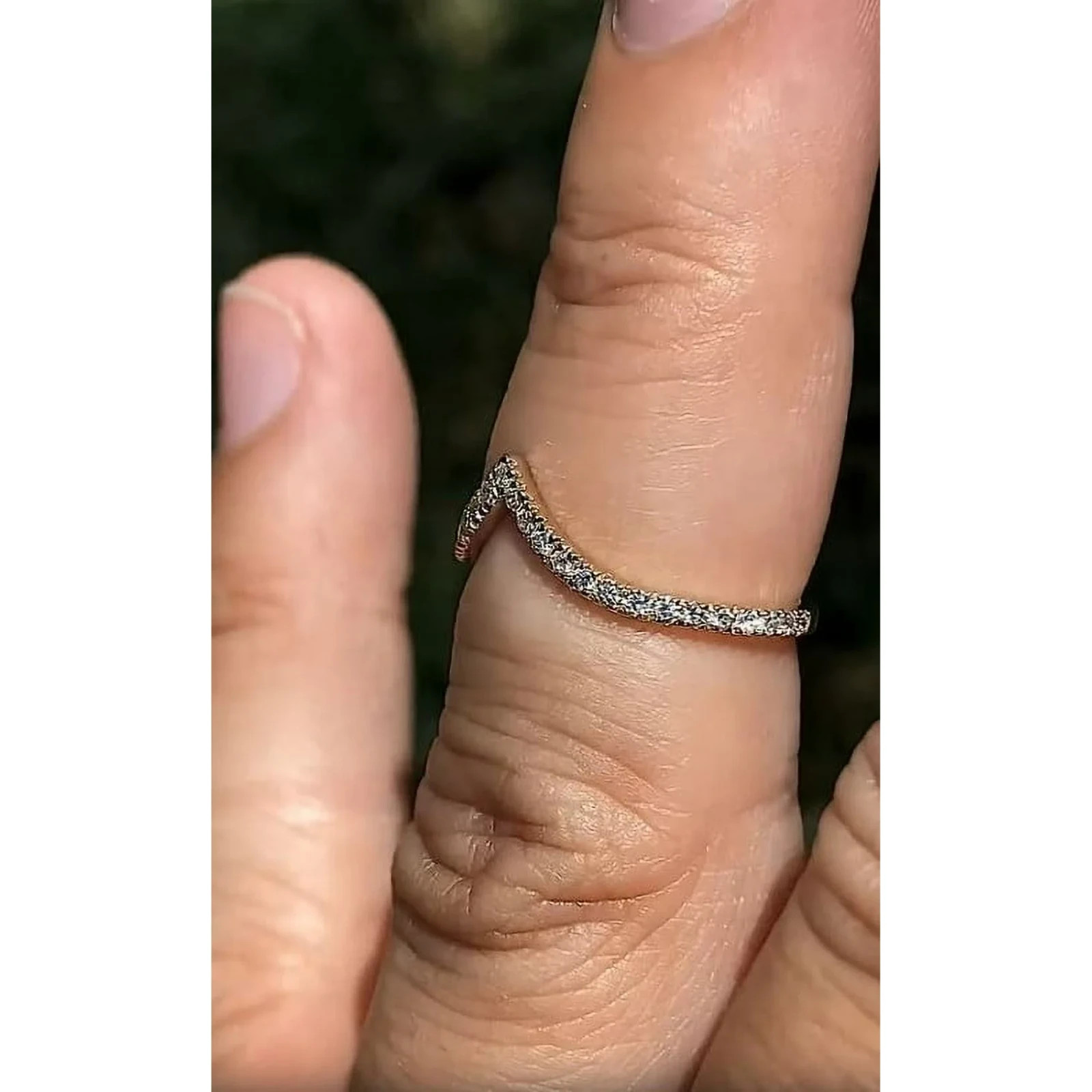 Round Lab Diamond V Shape Curved Chevron Stackable Wedding Band 14K White Gold