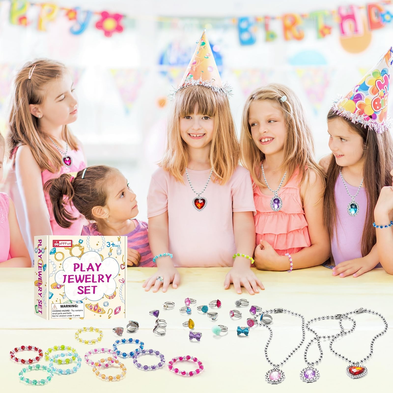 36pcs Princess Jewelry Set for Girls 4-8 | Dress Up Necklace, Bracelet & Rings,
