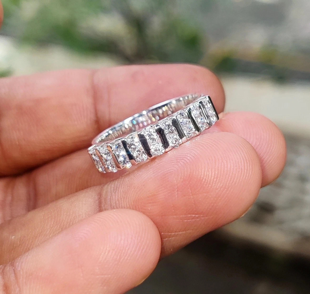 1.50 Ct Round Natural Diamond Eternity Wedding Band 14K White Gold Size 6 7 8 9