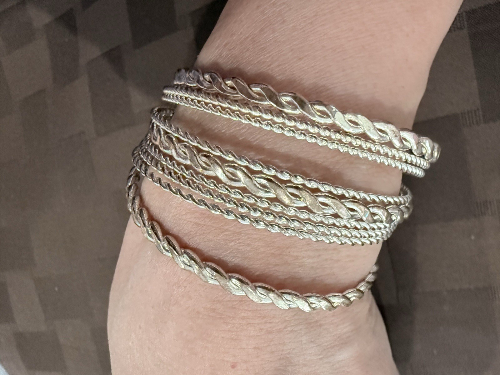 Beautiful Vintage Silver Tone Multi-Strand Twisted Rope Open Cuff Bangle 40g