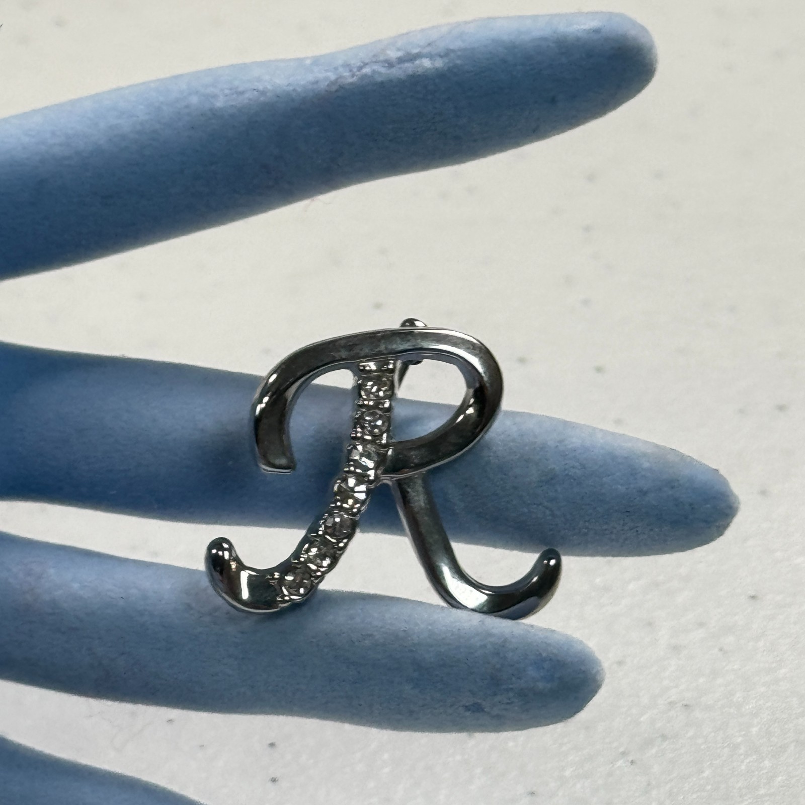 Rhinestone Initial R Brooch Silver Tone Letter Pin Personalized Monogram Jewelry