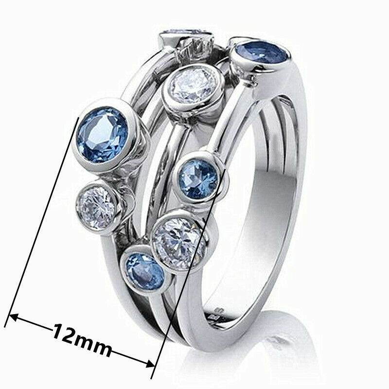 Elegant 925 Sterling Silver Blue White Topaz Wedding Engagement Ring Size 8