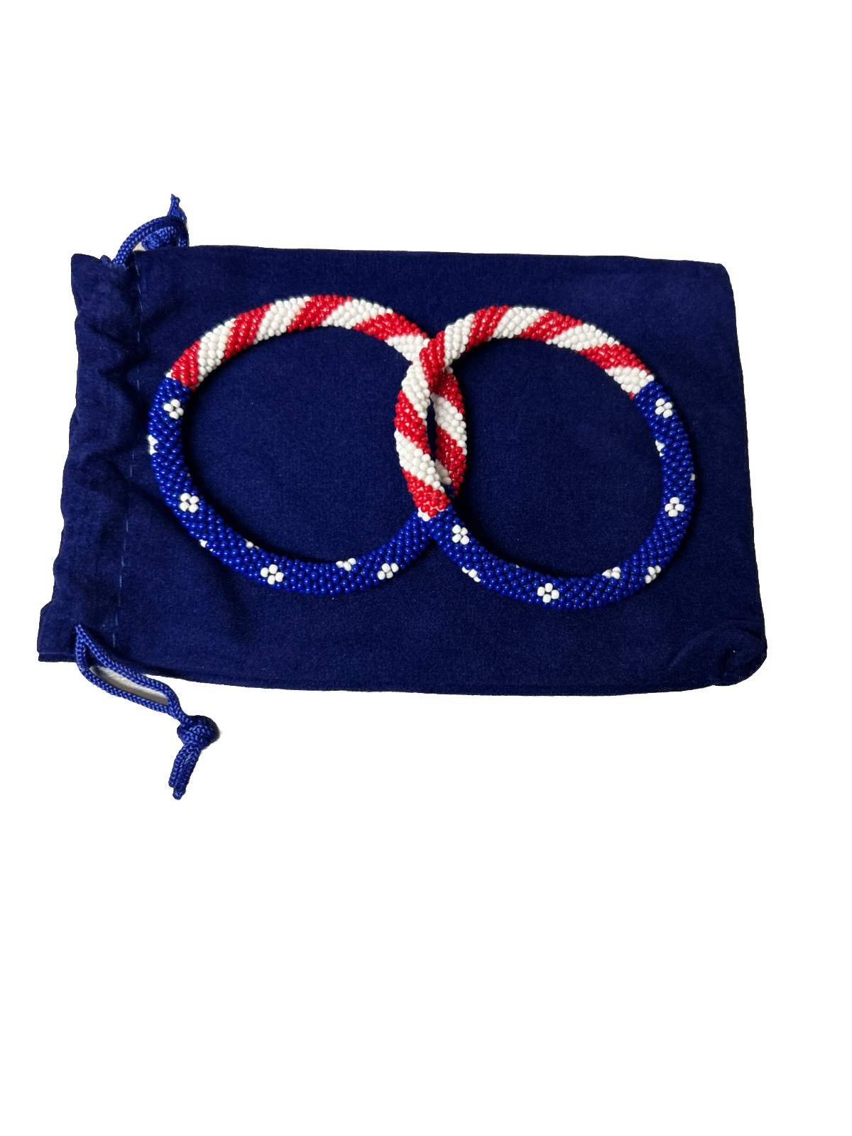 Set of 2 Red, White, and Blue USA Flag Patriotic Colors Crochet Glass Bracelets