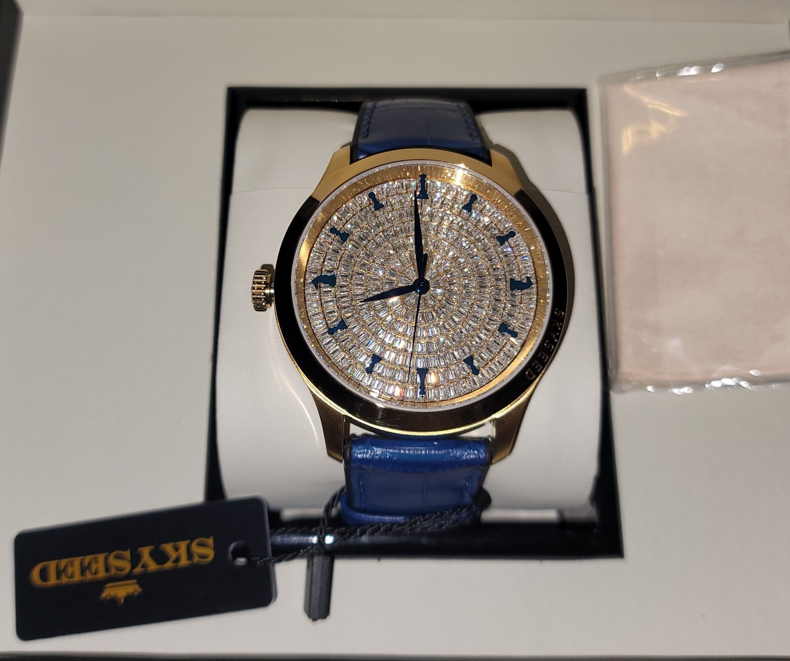 Blue And Gold Skyseed Watch With Emerald Cut Sapphire Crystals