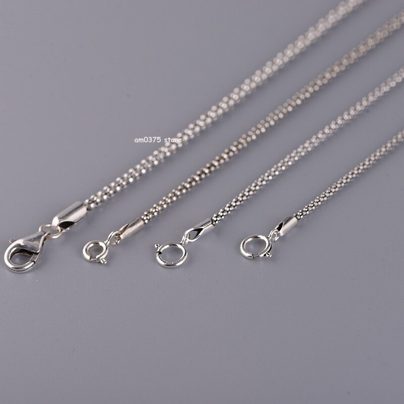Pure S925 Sterling Silver Necklace 1.5mm/1.8mm/2.5mm Popcorn Chain 16 to 30inchL