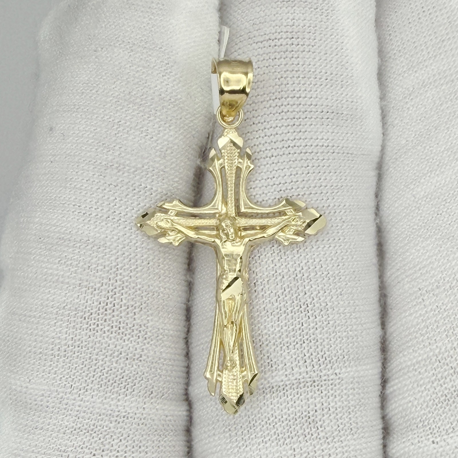 10k Yellow Gold Crucifix Cross Religious Charm Pendant Jewelry Gift For Him Her