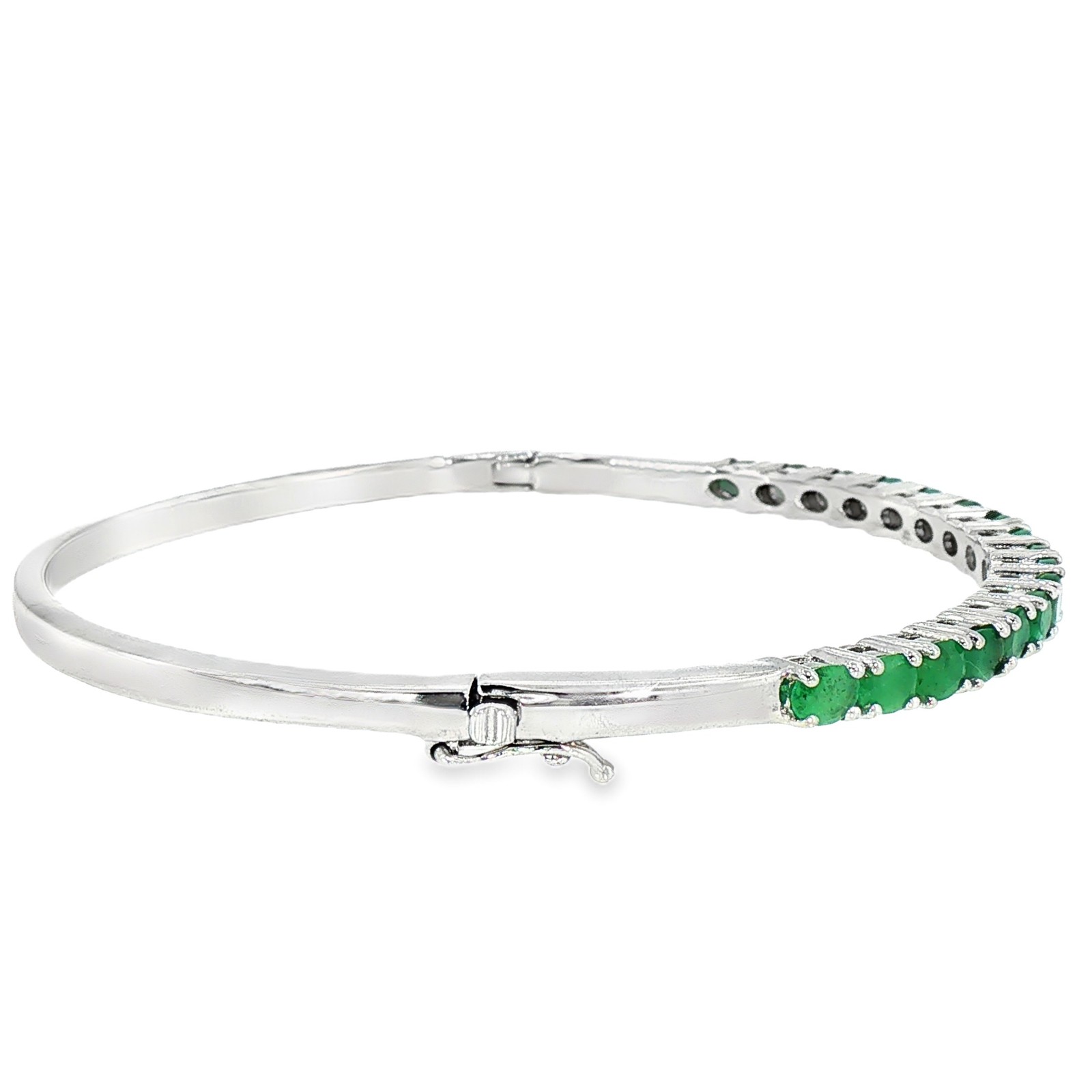 Emerald Gemstone 925 Sterling Silver 65x4mm Oval Bangle Bracelet Top Rich Green