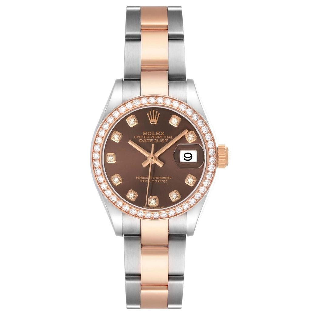 Rolex Datejust 28 Steel Rolesor Everose Gold Diamond Watch 279381