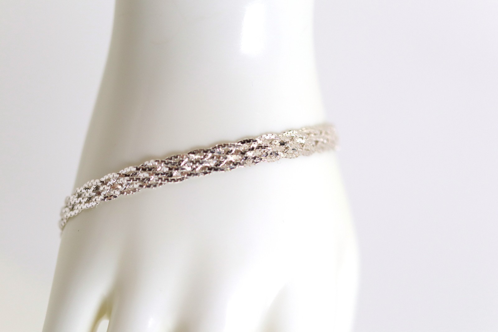 Sterling Silver Cable Braid Pattern 925 Ladies Bracelet Lobster Clasp, L: 19cm