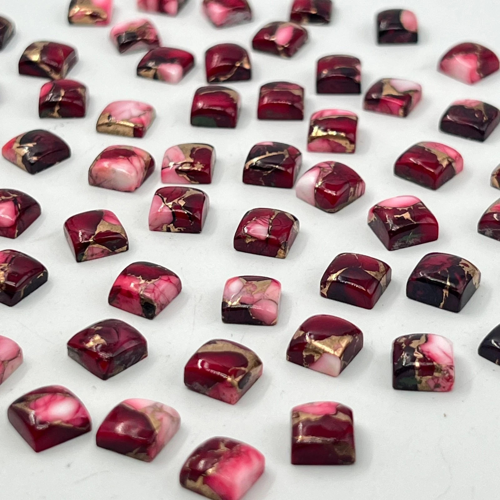“Smooth”Red Rose Buffalo Copper Turquoise Square Shape Loose Gemstone