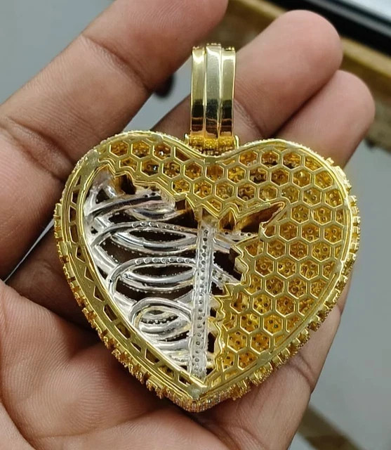 3.60Ct Round Cut Moissanite Customized Broken Heart Pendant Two Tone Gold Plated