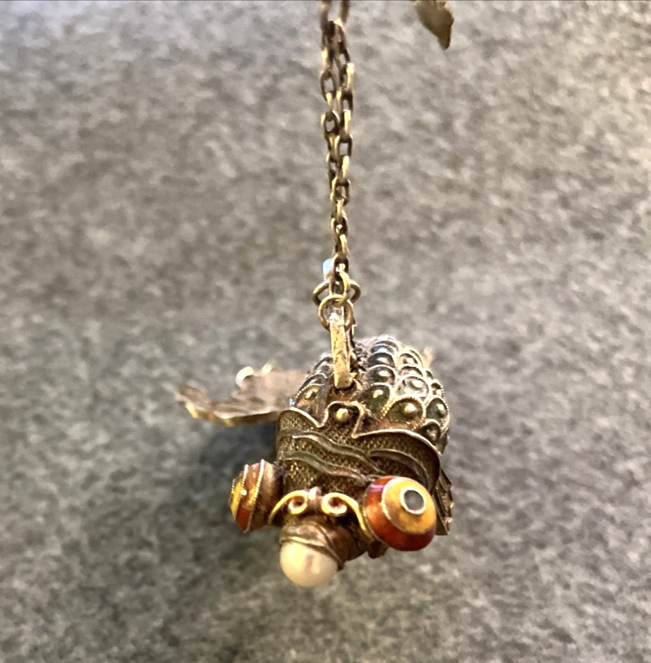 Vintage Large Silver Articulated Koi Fish Pendant Fresh Water Pearl 60″ Necklace