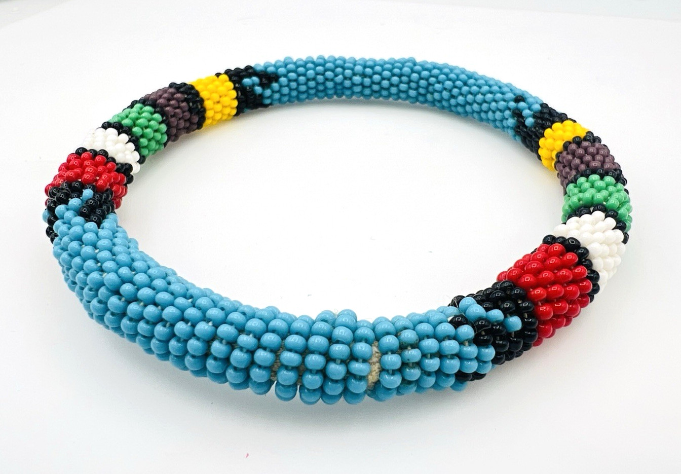 Two Unisex Handcrafted African Seed Bead Bangle Bracelets 2.8 in