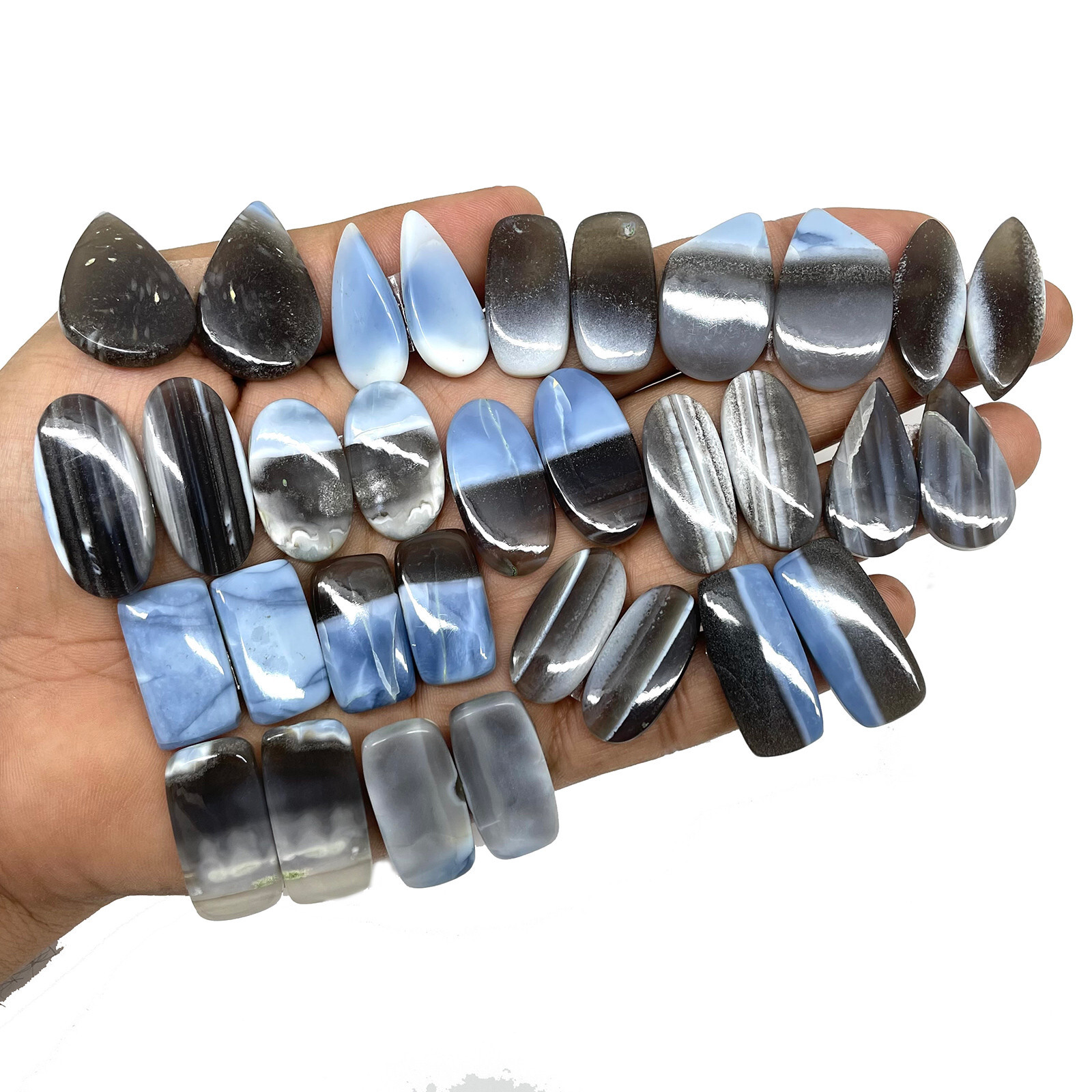 16 Pairs Natural Blue Opal 25-29mm Loose Cabochon Gemstones Lot for Earrings